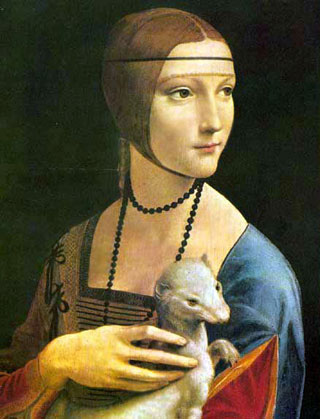 Leonardo da Vinci, La dama con l'ermellino - Cecilia Gallerani 54,8 x 40,3 cm - olio su tavola (1488 - 1490) - Czartoryski Muzeum, Cracovia