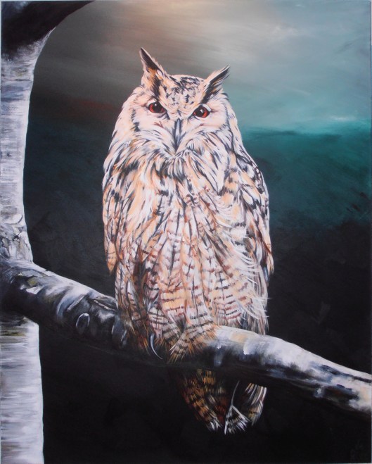 Serena de Gier, La gufa (the female owl), acrylic on canvas, 100 x 80