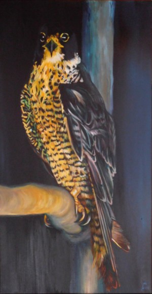 Serena de Gier, Il pellegrino (the peregrine), acrylic on canvas 80 x 40